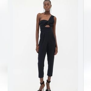 A.L.C. Athena Cropped Jumpsuit Black One Shoulder Cutout  Midriff Crepe 2